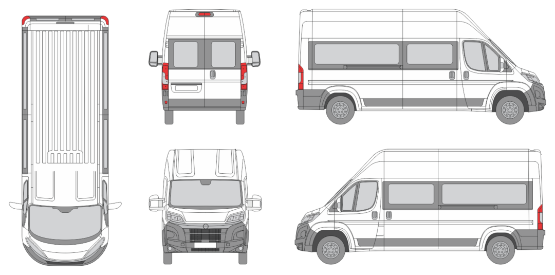 Opel Movano 2024 Med-Long Super High Window Slide Door RL Window RL Van Template