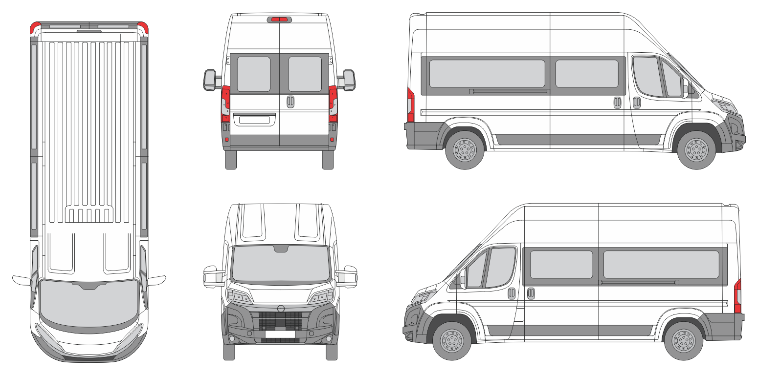 Opel Movano 2024 Med-Long Super High Window Slide Door RL Window RL Van Template