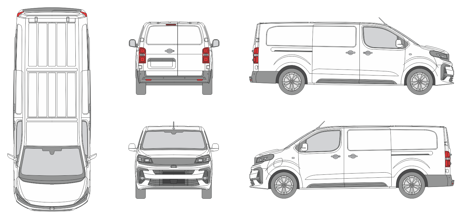 Opel Vivaro 2024 Long Window Slide Door RL Van Template