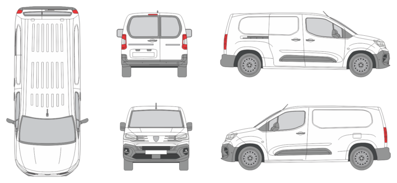 Peugeot Partner 2024 Long Window Slide Door R Van Template