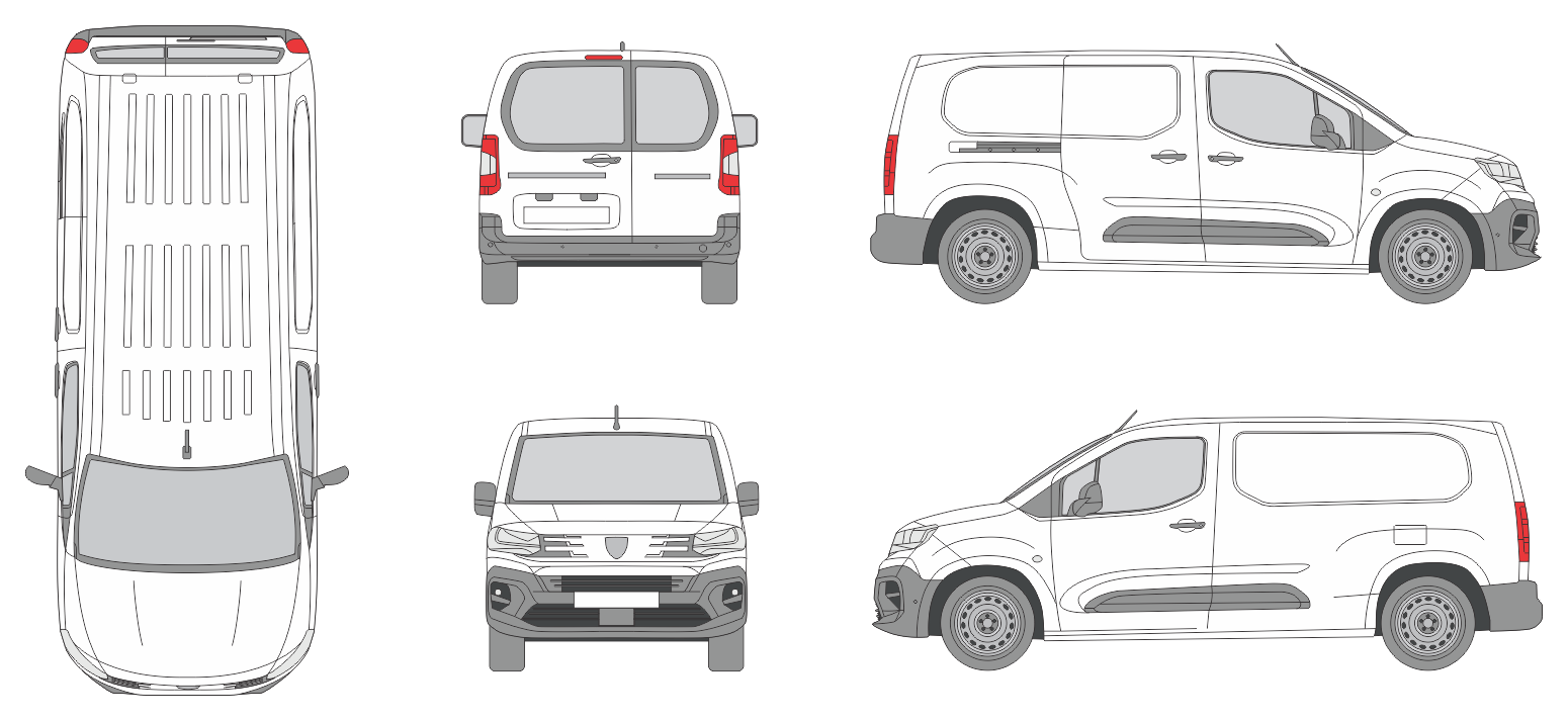 Peugeot Partner 2024 Long Window Slide Door R Van Template