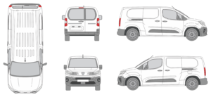 Peugeot Partner 2024 Long Window Slide Door RL Van Templates