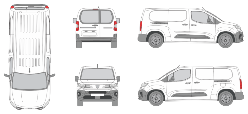 Peugeot Partner 2024 Long Window Slide Door RL Van Templates