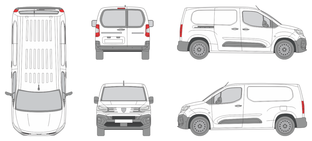 Peugeot Partner 2024 Short Window Slide Door R Van Template