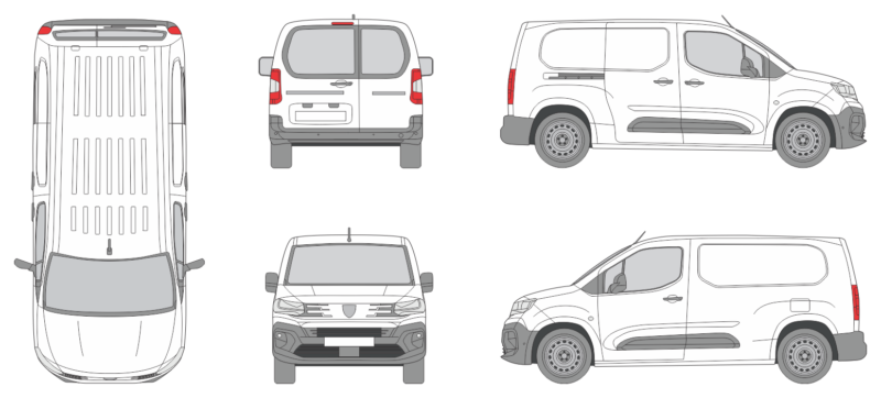 Peugeot Partner 2024 Short Window Slide Door R Van Template