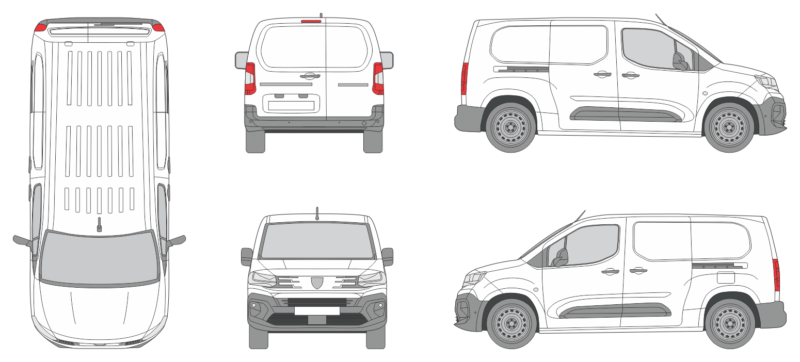 Peugeot Partner 2024 Short Window Slide Door RL Van Template