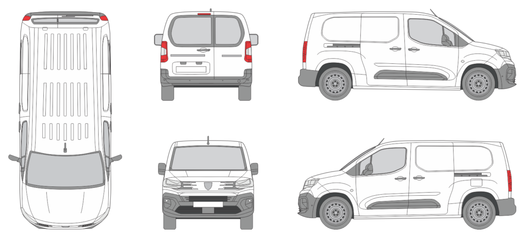 Peugeot Partner 2024 Short Window Slide Door RL Window Van Template