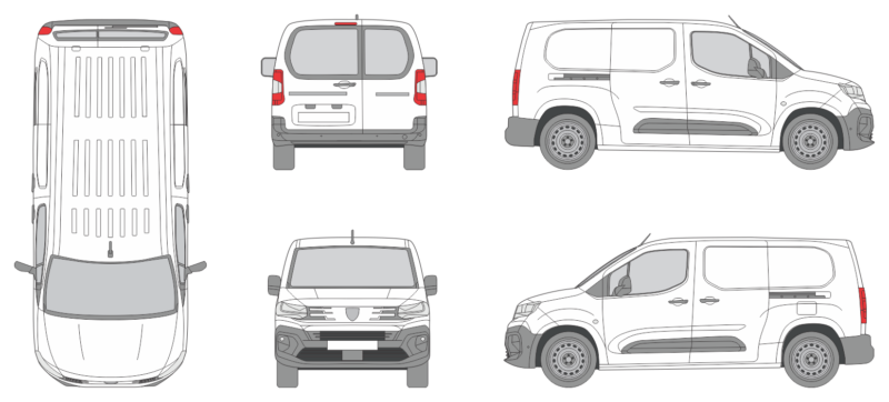 Peugeot Partner 2024 Short Window Slide Door RL Window Van Template