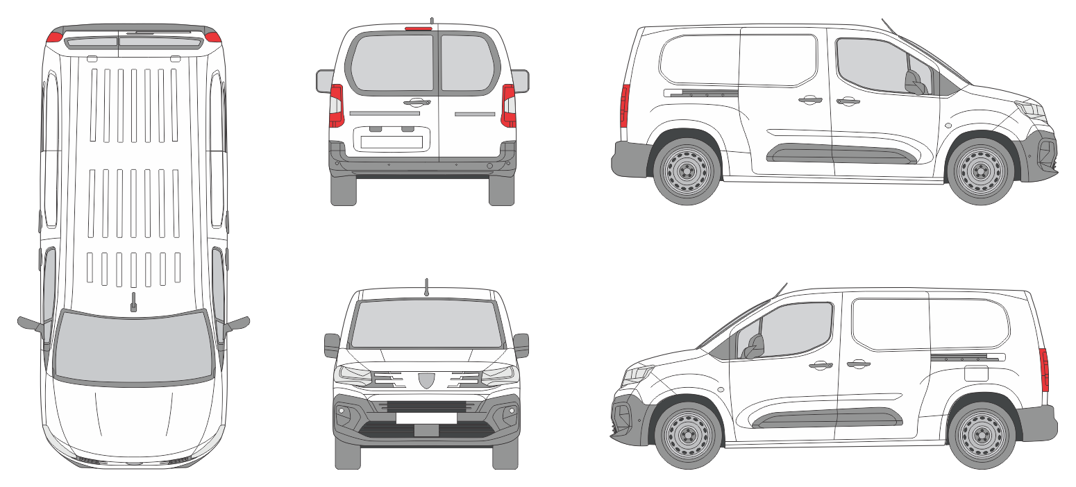 Peugeot Partner 2024 Short Window Slide Door RL Window Van Template