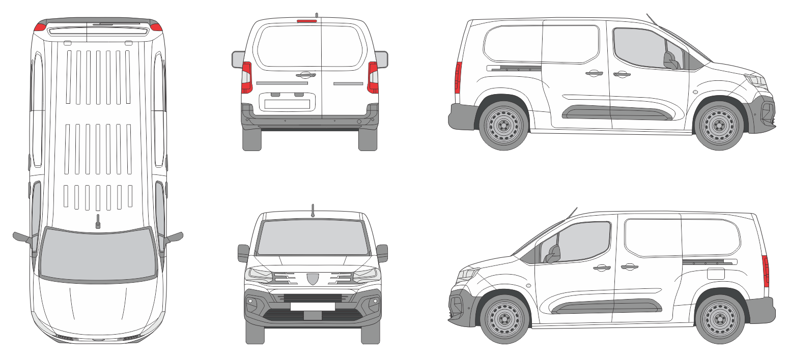 Peugeot Partner 2024 Short Window Slide Door RL Van Template