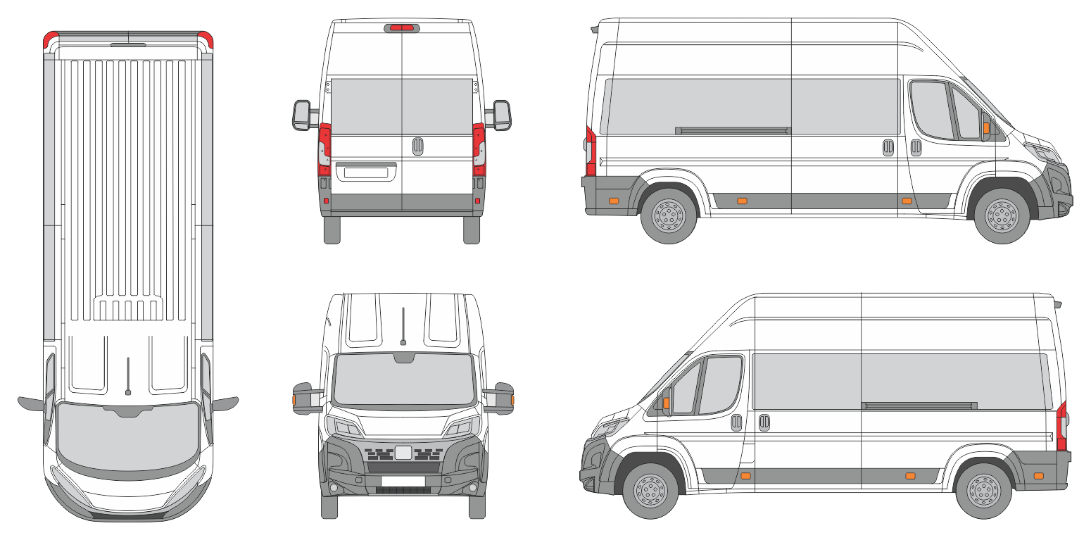 Fiat Ducato 2024 Long High Window Slide Door RL Window RL Van Template