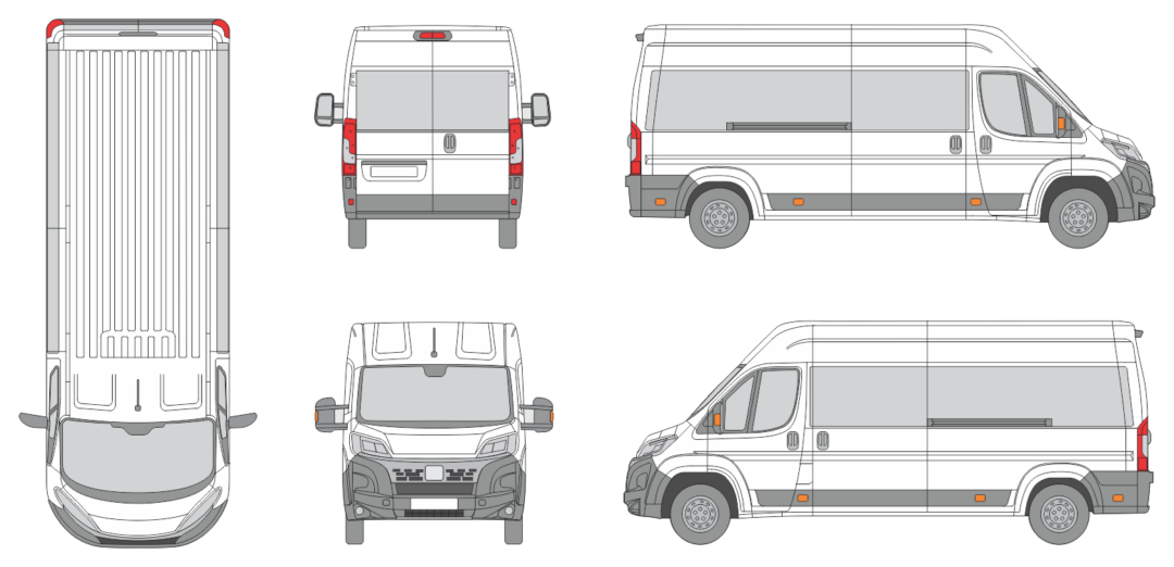 Fiat Ducato 2024 Long Med High Window Slide Door RL Window RL Van Template