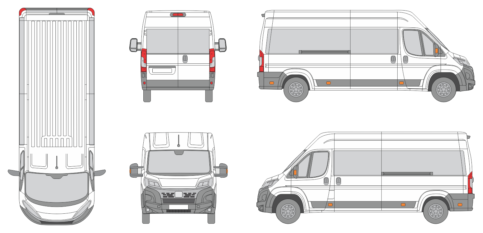 Fiat Ducato 2024 Long Med High Window Slide Door RL Window RL Van Template