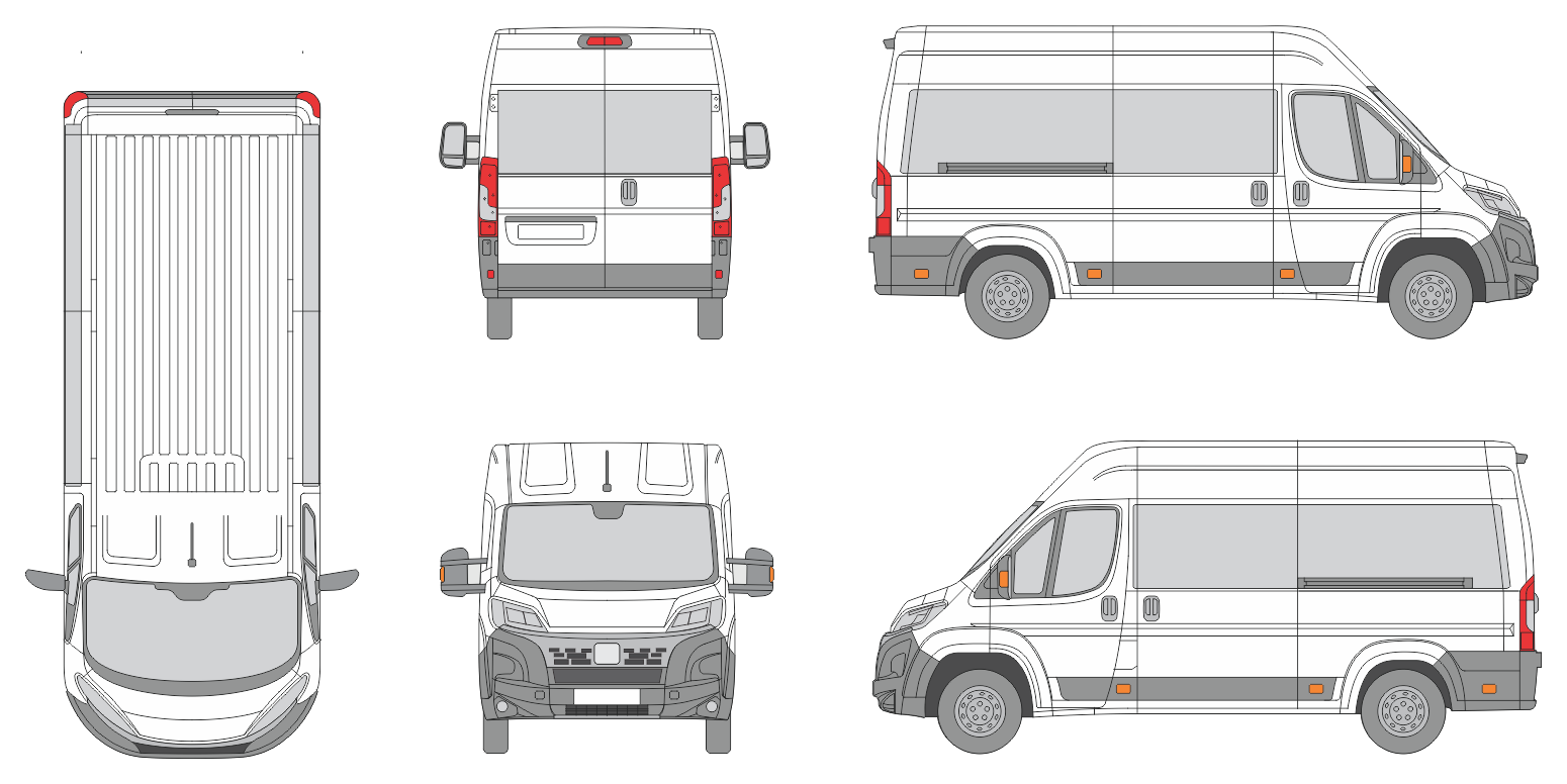 Fiat Ducato 2024 Short Med High Window Slide Door RL Window RL Van Template