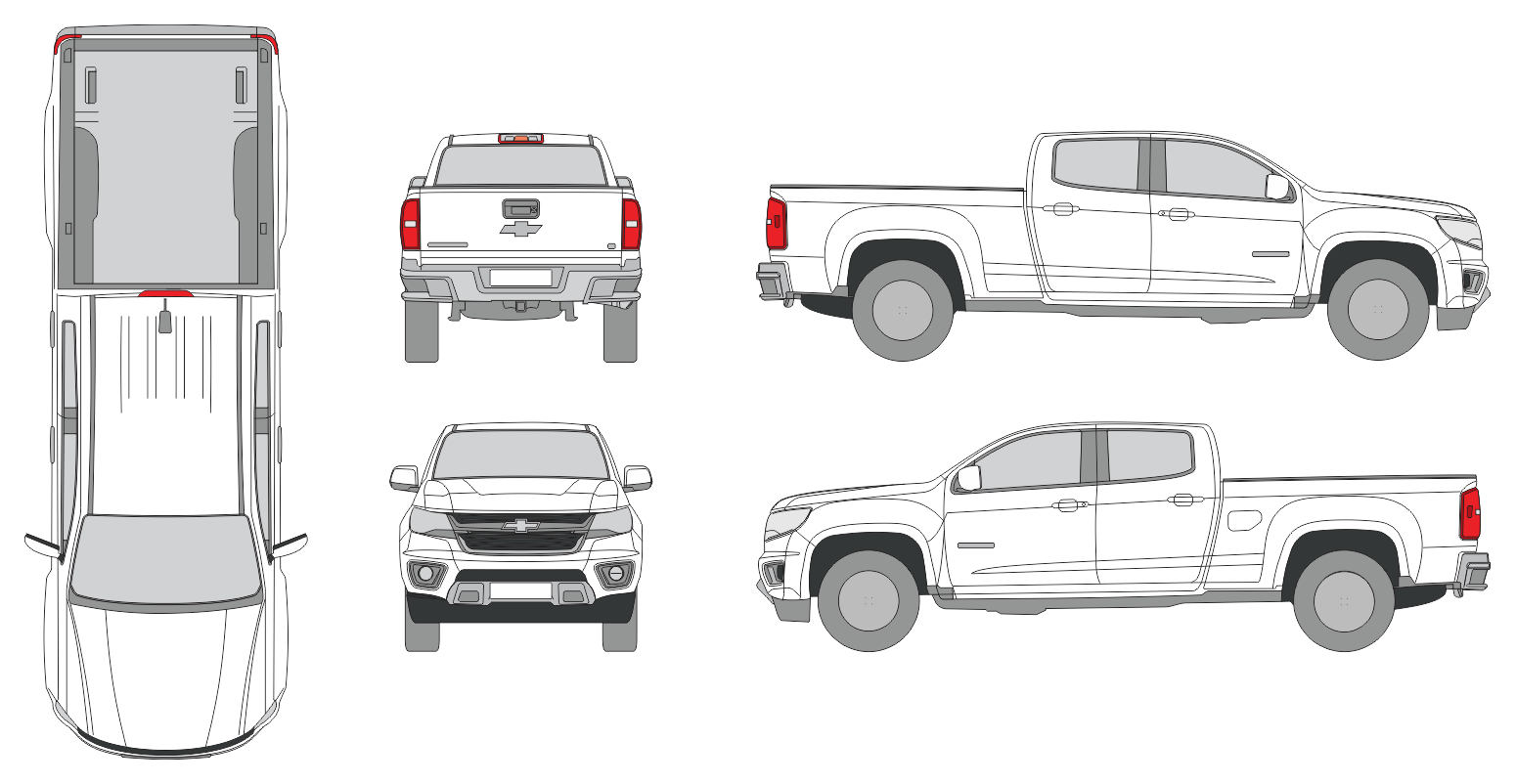 Chevrolet Colorado 2015 Crew Cab Long Box Pickup Template