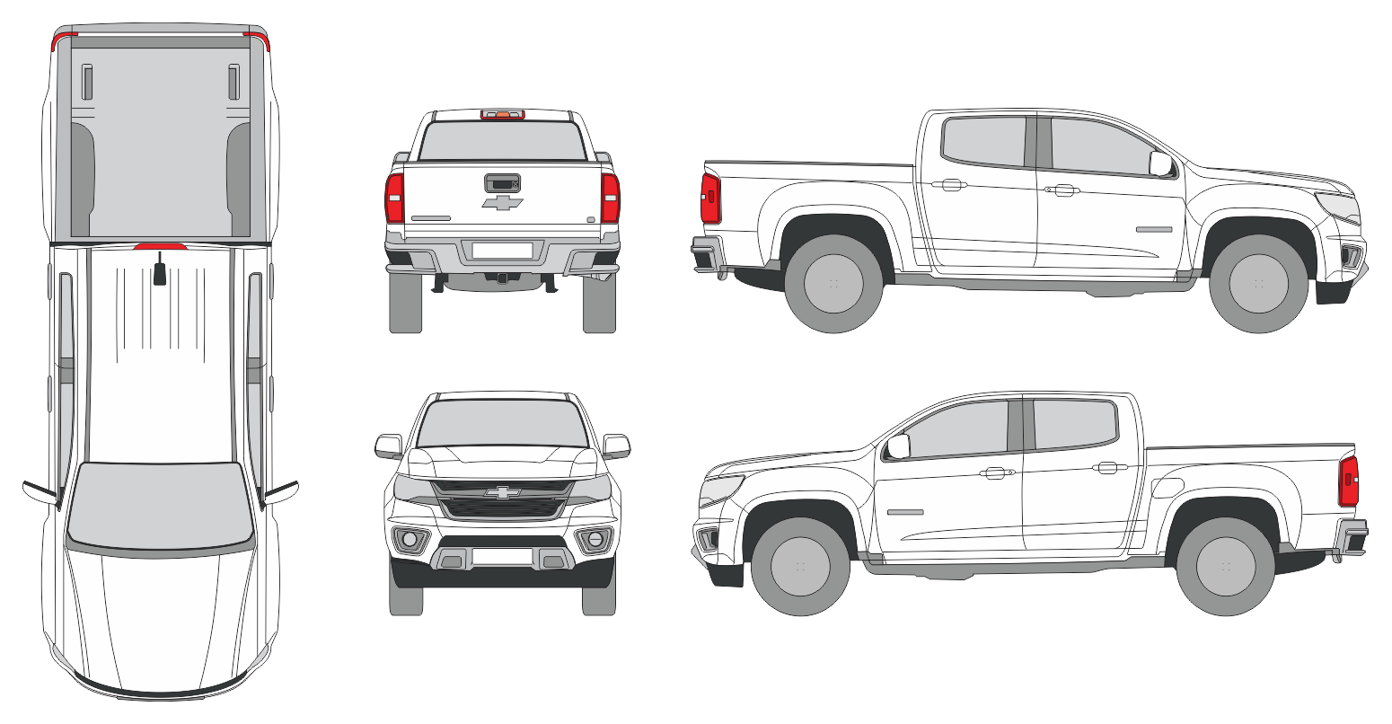 Chevrolet Colorado 2015 Crew Cab Short Box Pickup Template