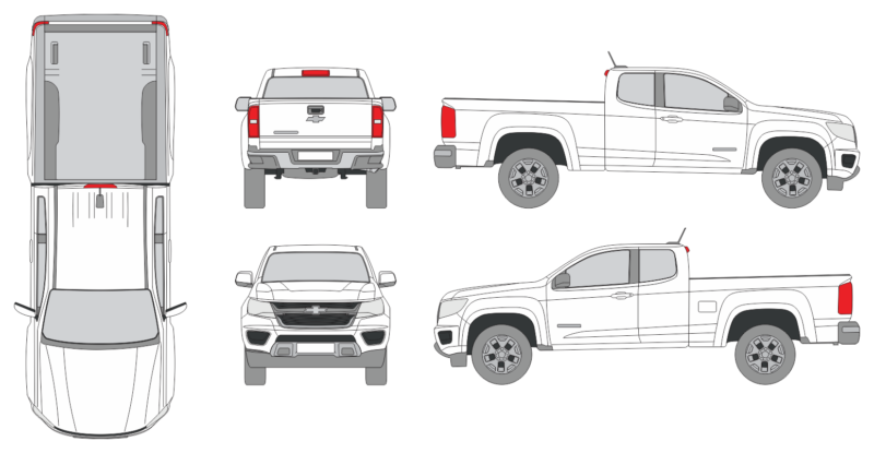 Chevrolet Colorado 2015 Extended Cab Long Box Pickup Template