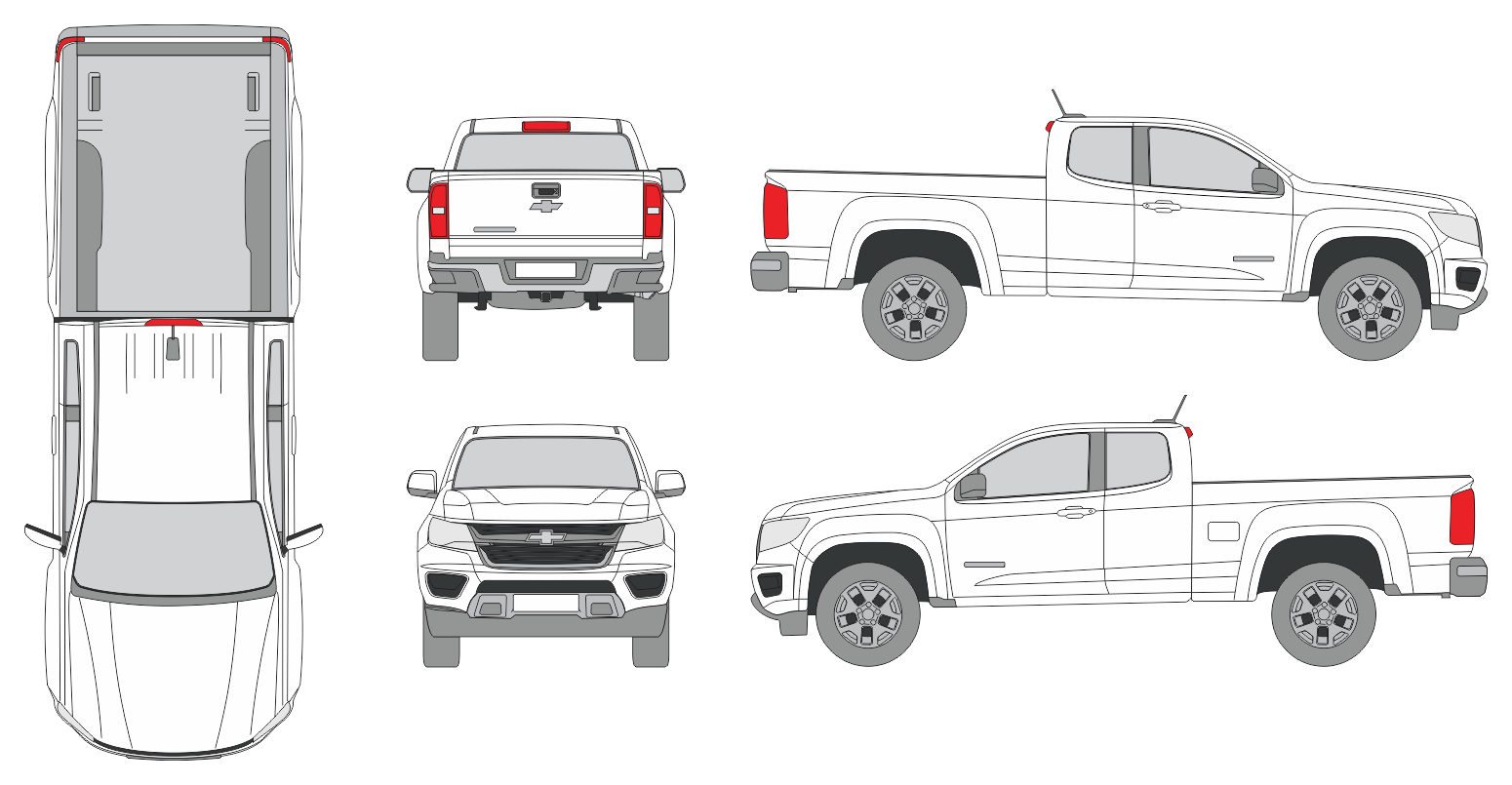 Chevrolet Colorado 2015 Extended Cab Long Box Pickup Template