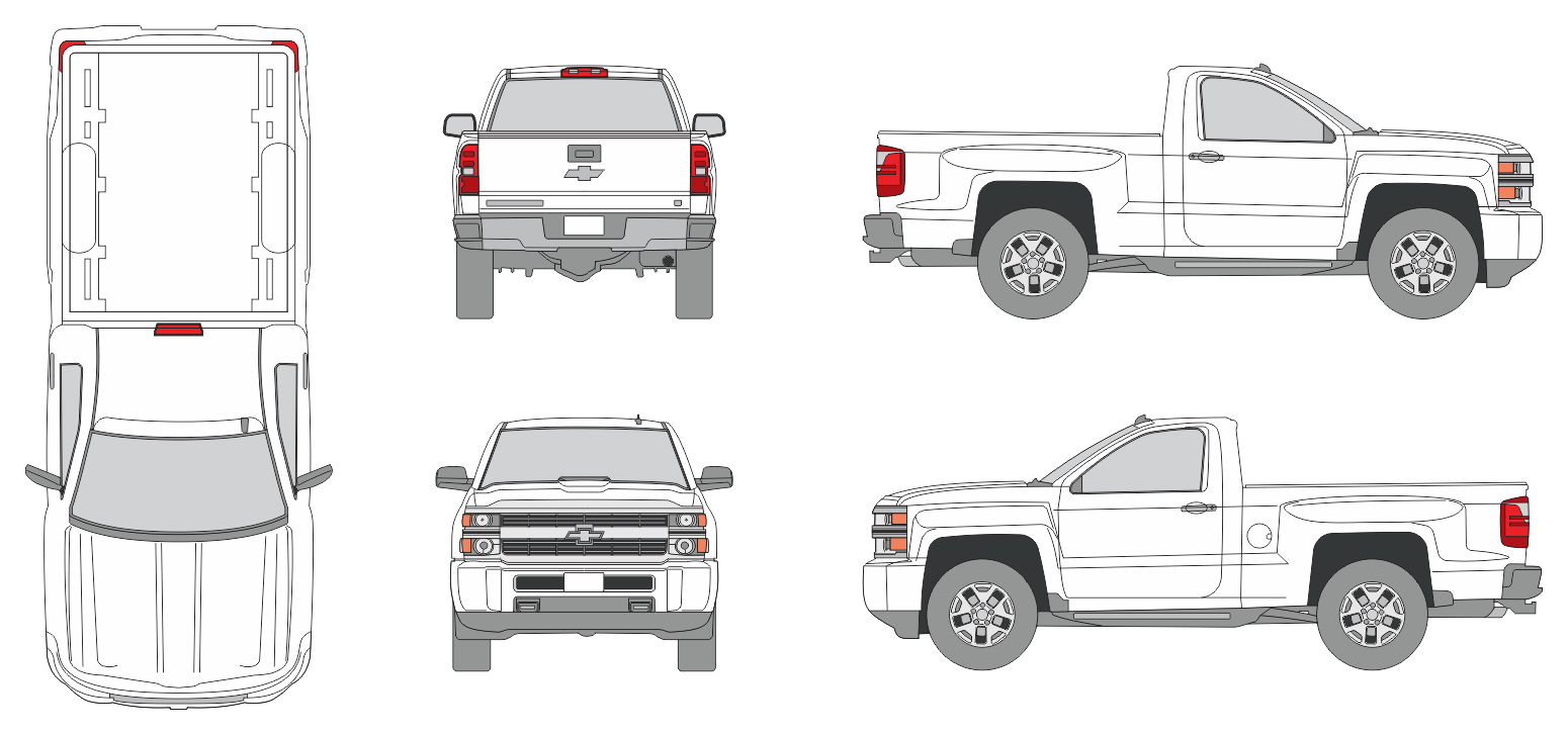 Chevrolet Silverado 2015 Conventional Cab Mid Size Bed Pickup Template