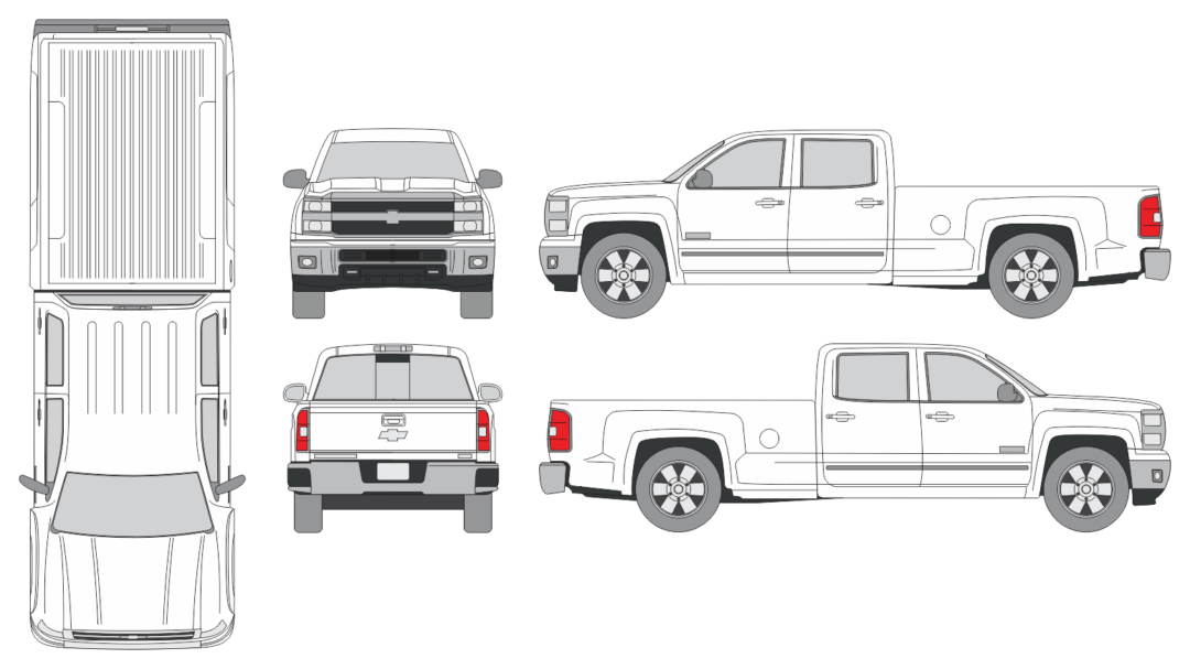 Chevrolet Silverado 2500 2014 Crew Cab Long Box Pickup Template