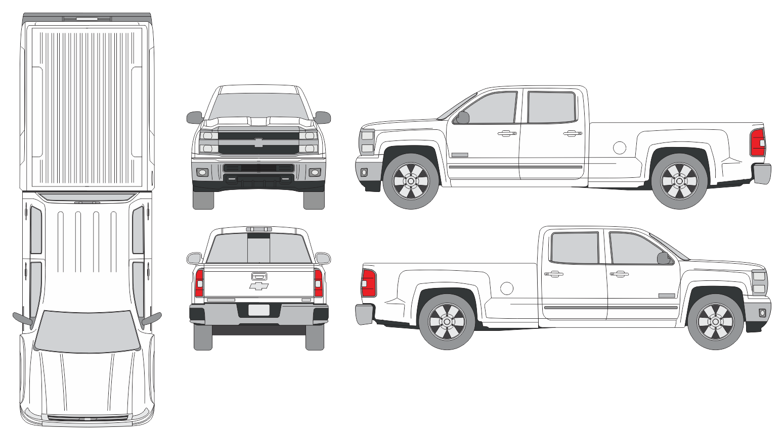 Chevrolet Silverado 2500 2014 Crew Cab Long Box Pickup Template