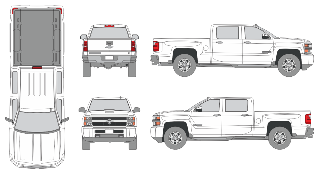 Chevrolet Silverado 2015 Crew Cab Mid Size Bed Pickup Template