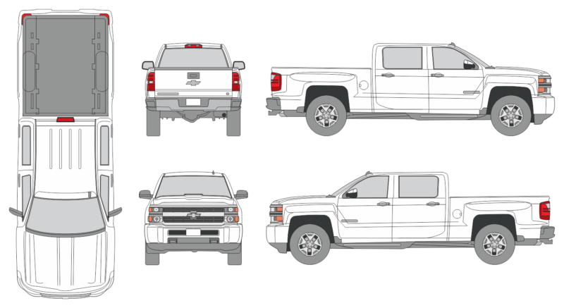 Chevrolet Silverado 2015 Crew Cab Mid Size Bed Pickup Template