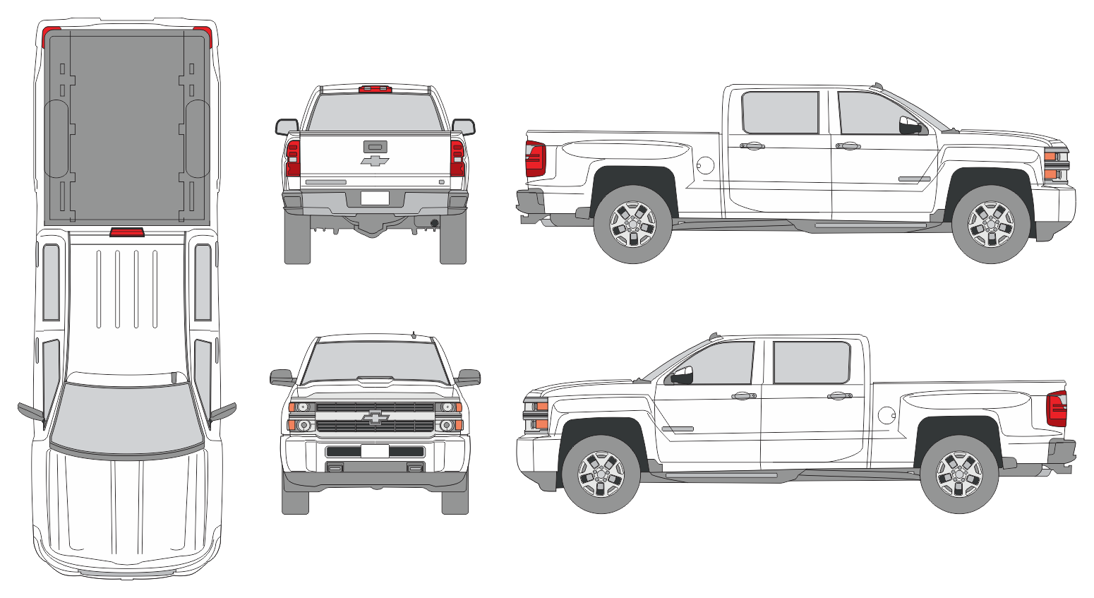 Chevrolet Silverado 2015 Crew Cab Mid Size Bed Pickup Template