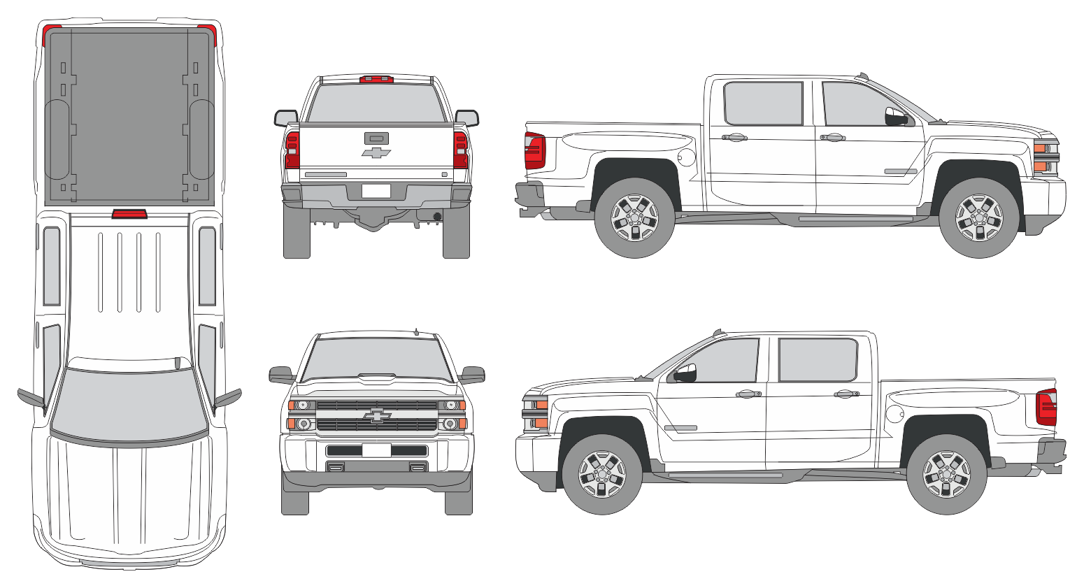 Chevrolet Silverado 2015 Crew Cab Short Bed Pickup Template