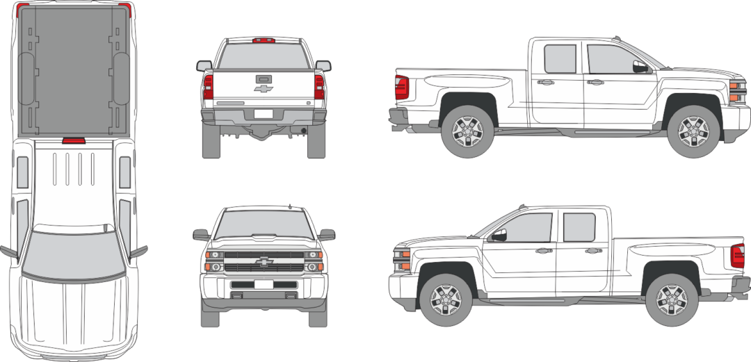 Chevrolet Silverado 2015 Extended Cab Mid Size Bed Pickup Template