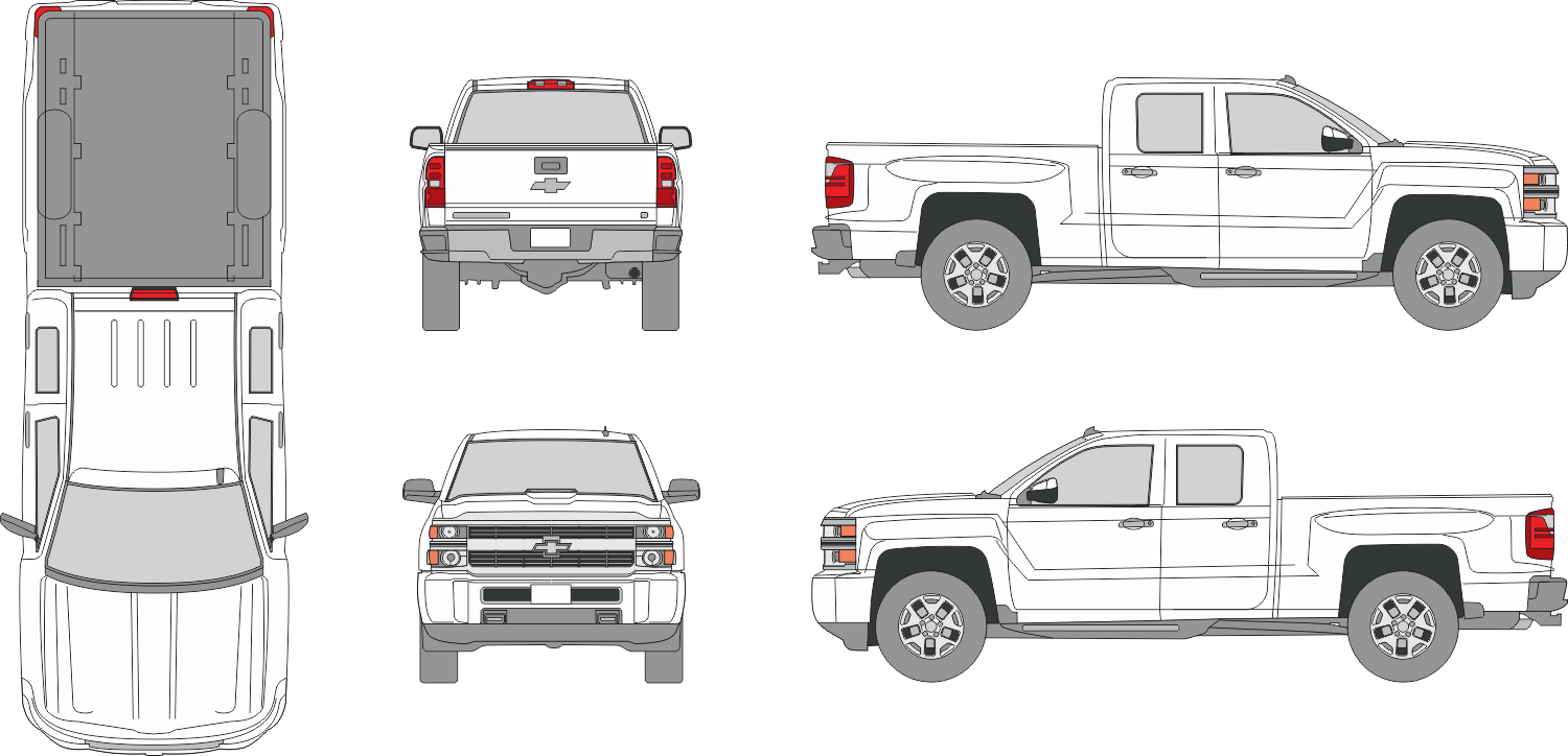 Chevrolet Silverado 2015 Extended Cab Mid Size Bed Pickup Template