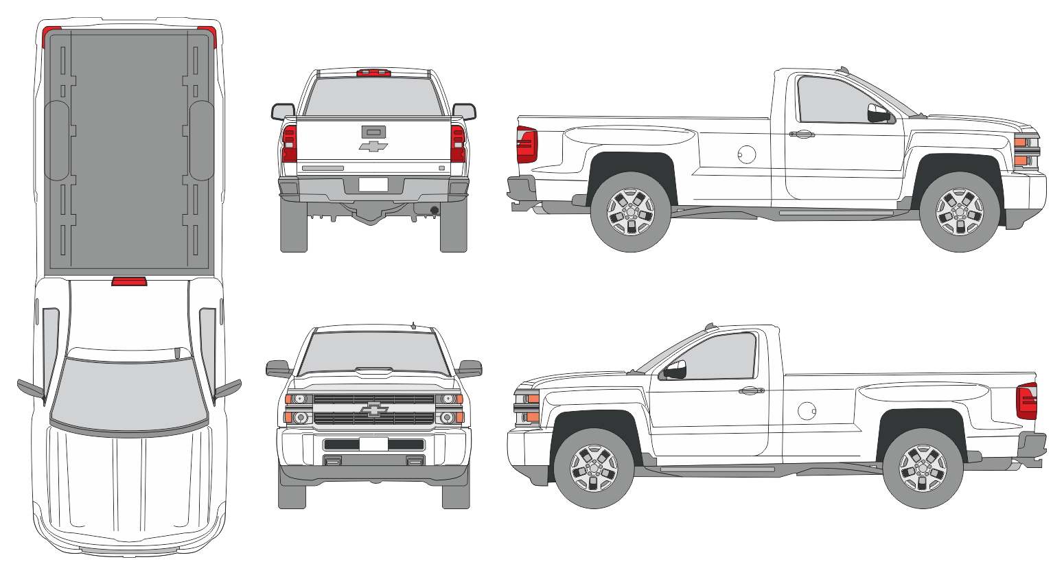 Chevrolet Silverado 2015 Regular Cab Long Box Pickup Template