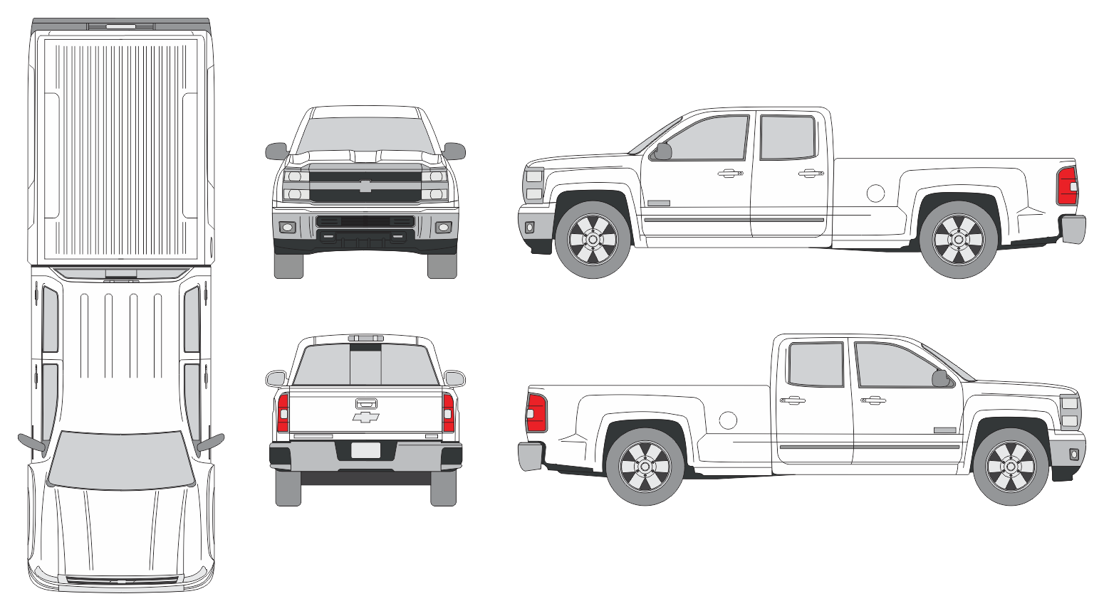 Chevrolet Silverado 2500 2014 Extended Cab Long Bed Pickup Template