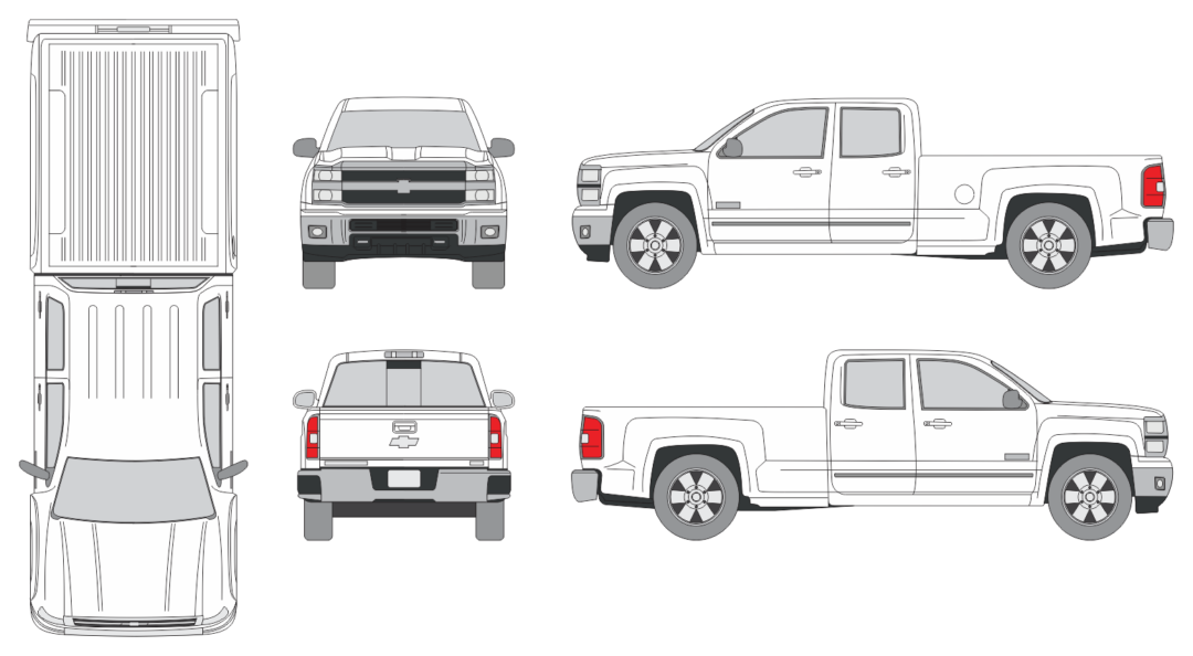 Chevrolet Silverado 2500 2014 Extended Cab Mid Size Bed Pickup Template