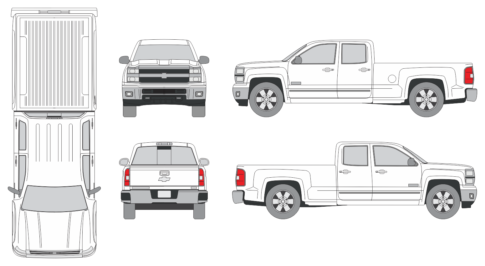 Chevrolet Silverado 2500 2014 Extended Cab Mid Size Bed Pickup Template