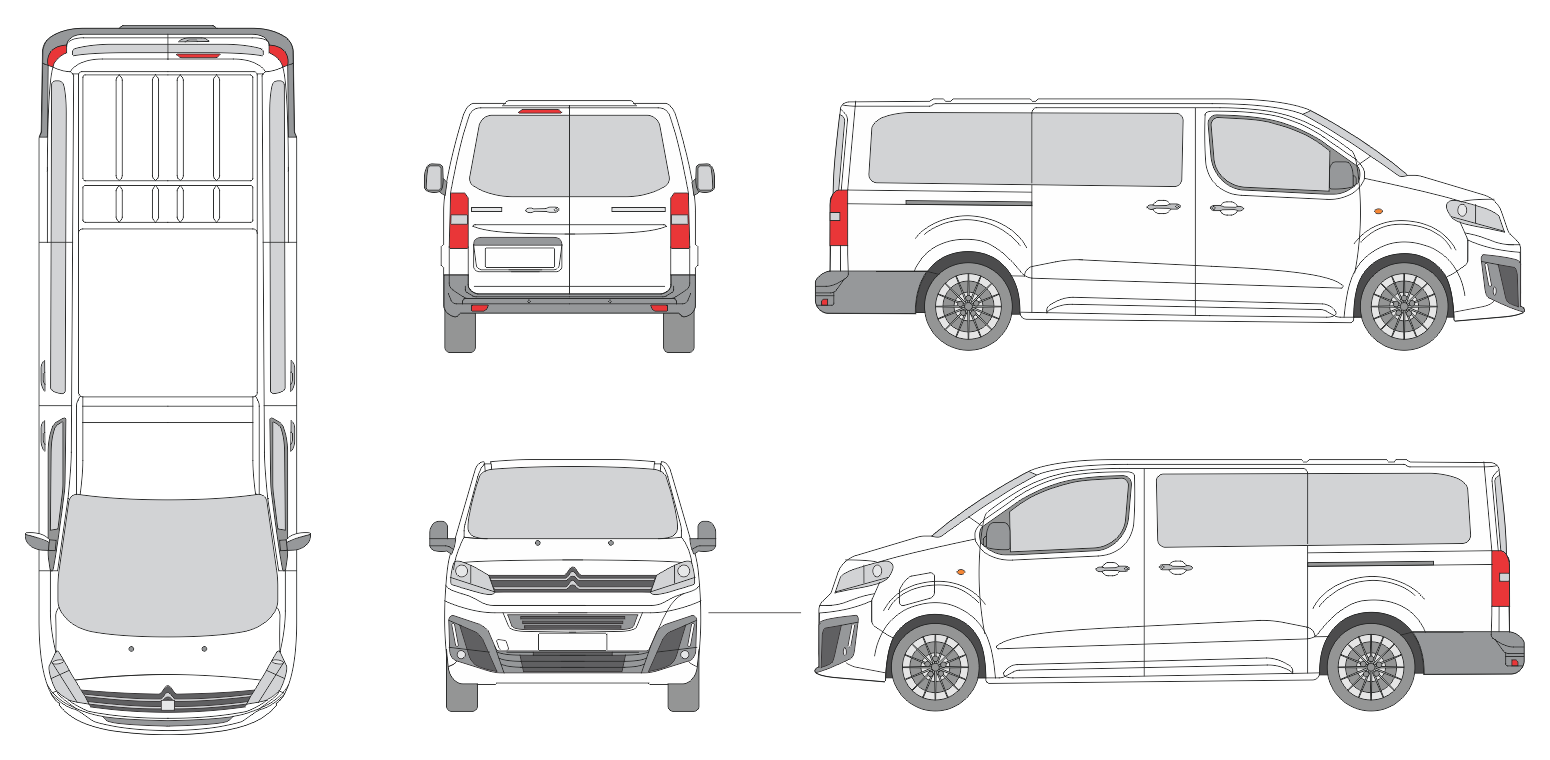 Citroen Dispatch 2024 Long Window Rear Swing Doors Van Template