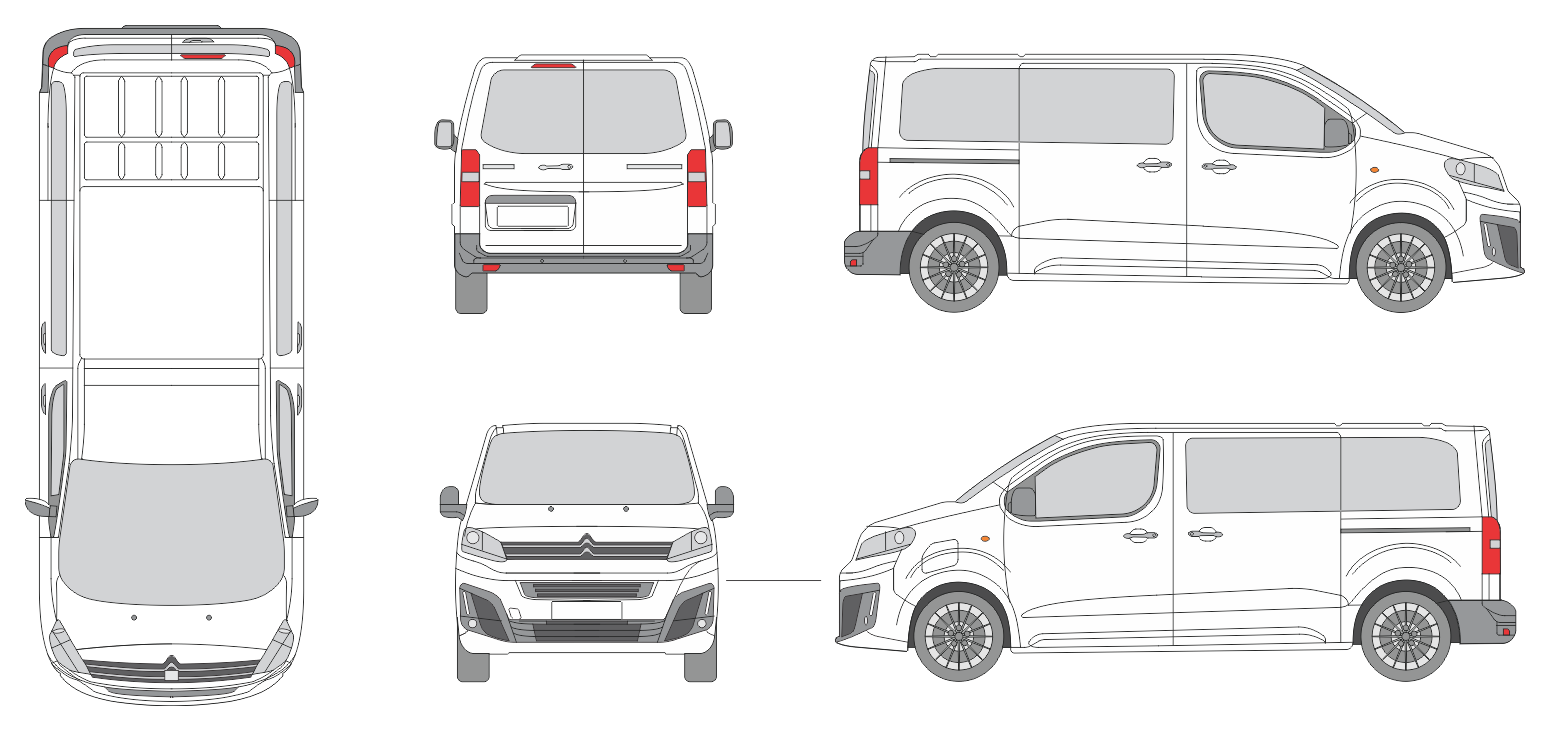 Citroen Dispatch 2024 Short Window Rear Swing Doors Van Template