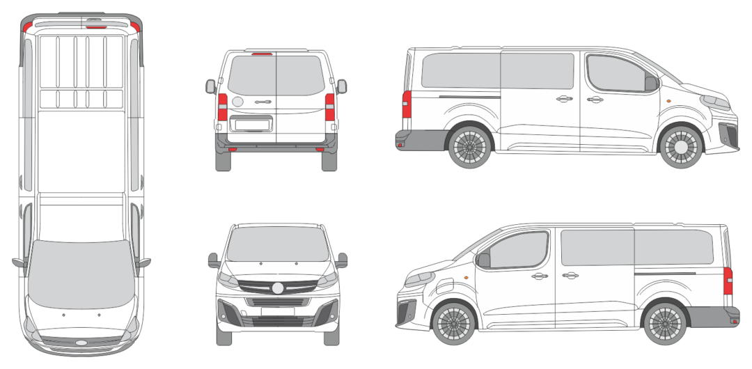 Opel Vivaro 2024 Long Rear Swing Doors Window Van Template