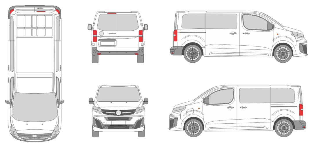 Opel Vivaro 2024 Short Rear Swing Doors Window Van Template