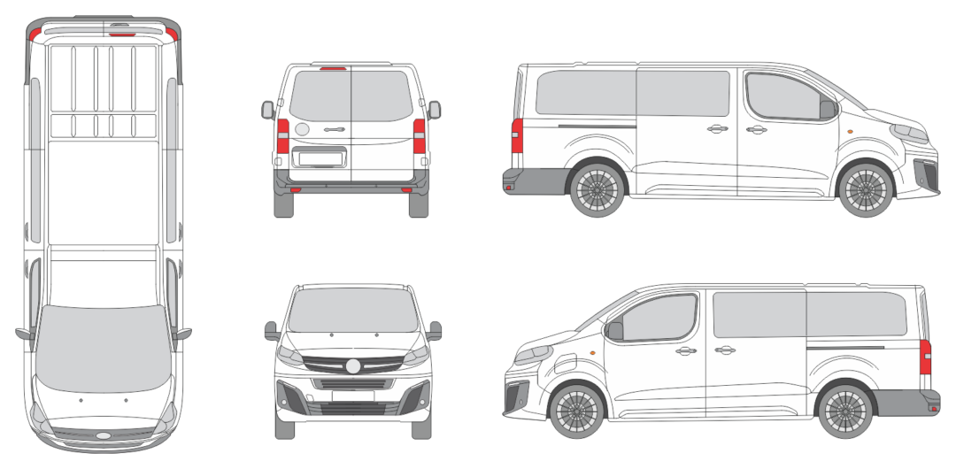 Opel Zafira Life 2024 Long Rear Swing Doors Window Van Template