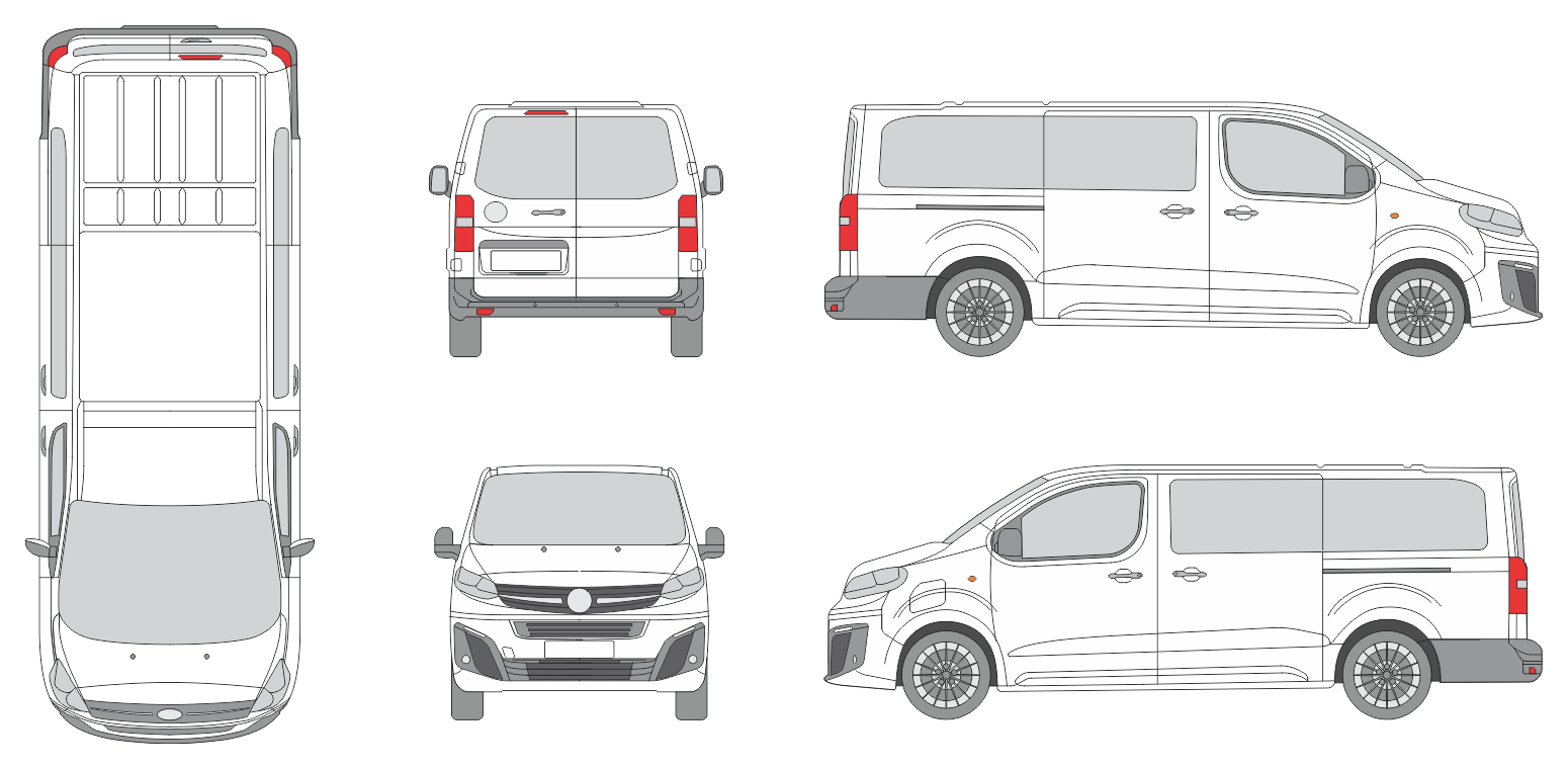 Opel Zafira Life 2024 Long Rear Swing Doors Window Van Template