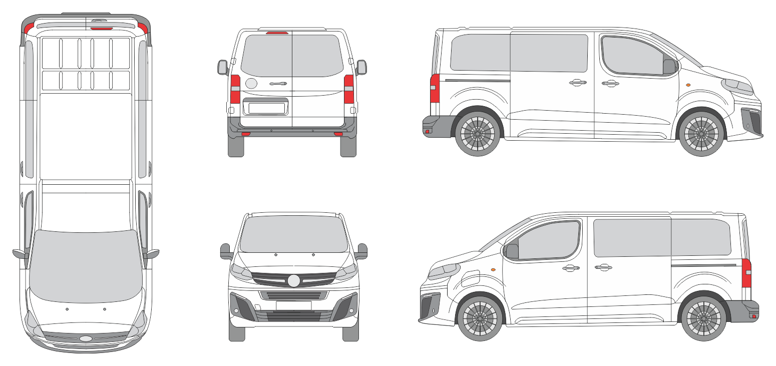 Opel Zafira Life 2024 Short Rear Swing Doors Window Van Template