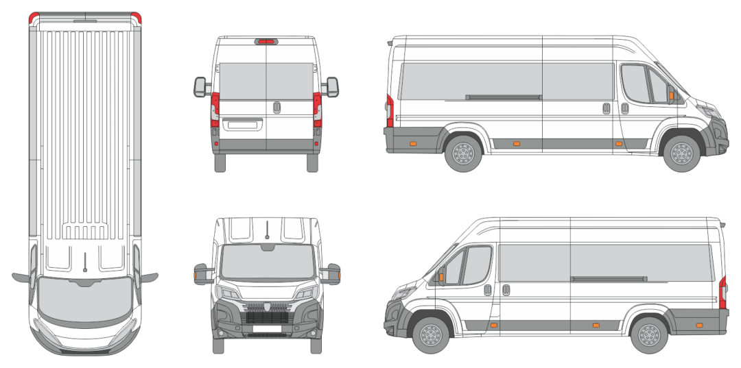 Peugeot Boxer 2024 Extra Long Med High Window Slide Door RL Window RL Van Template