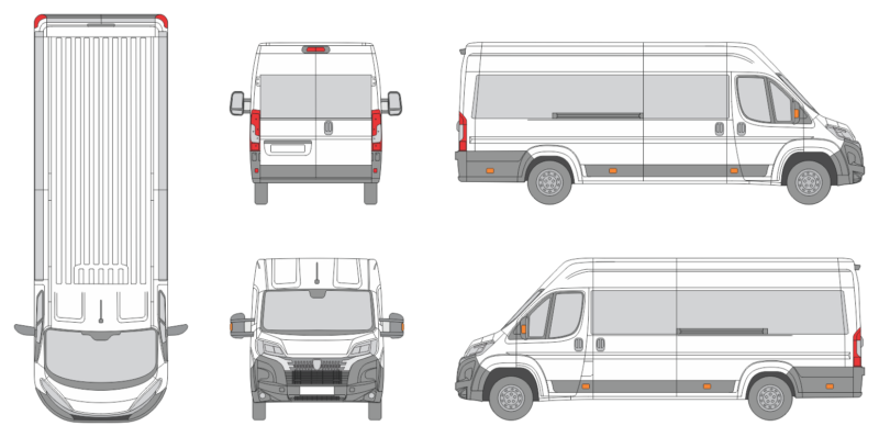 Peugeot Boxer 2024 Extra Long Med High Window Slide Door RL Window RL Van Template