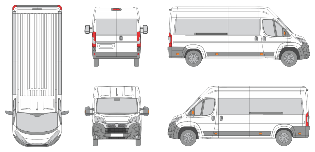 Peugeot Boxer 2024 Long Med-High Window Slide Door RL Window RL Van Template