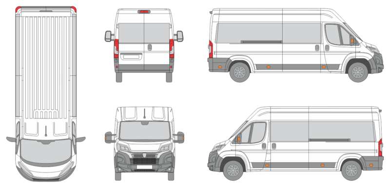 Peugeot Boxer 2024 Long Med-High Window Slide Door RL Window RL Van Template