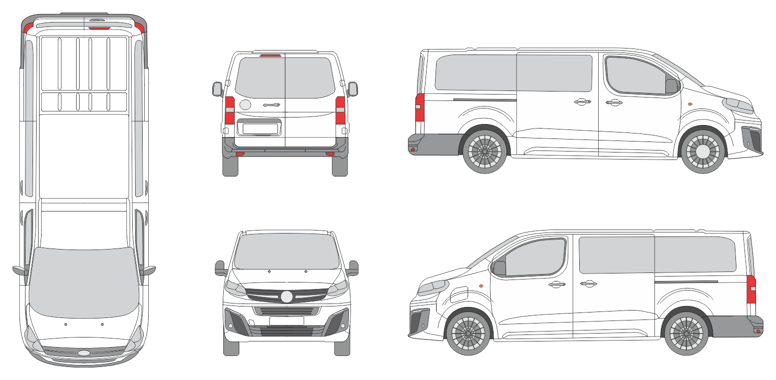 Vauxhall Vivaro 2024 Long Rear Swing Doors Window Van Template