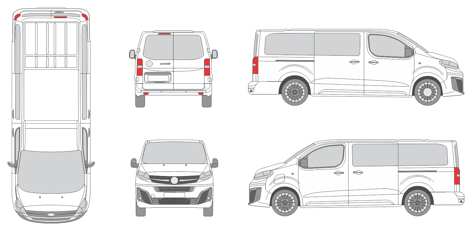 Vauxhall Vivaro Life 2024 Long Rear Swing Doors Window Van Template