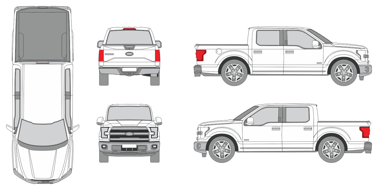 Ford F-150 2014 Crew Cab Short Bed Pickup Template