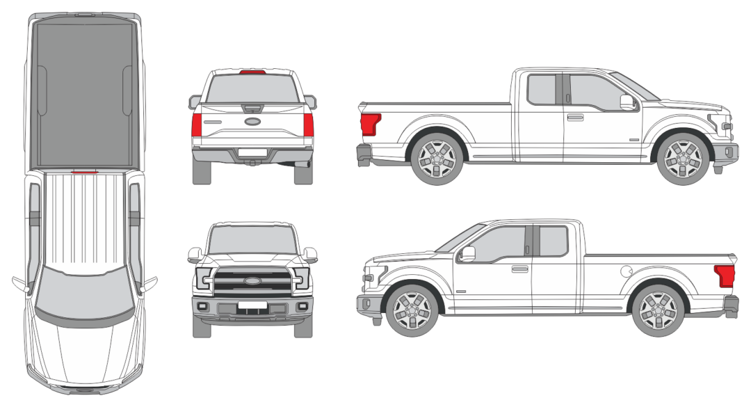 Ford F-150 2014 Extended Cab Long Bed Pickup Template